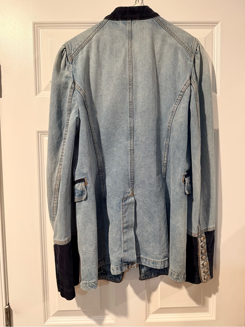 Free People Light Blue Denim Military Jacket with Black Trim - Picture 2 of 5